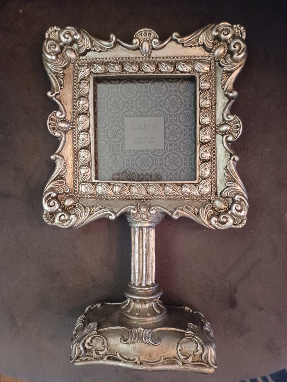 Sicura Ornate Silver Decorative Pedestal Picture Frame 4 X 4 in